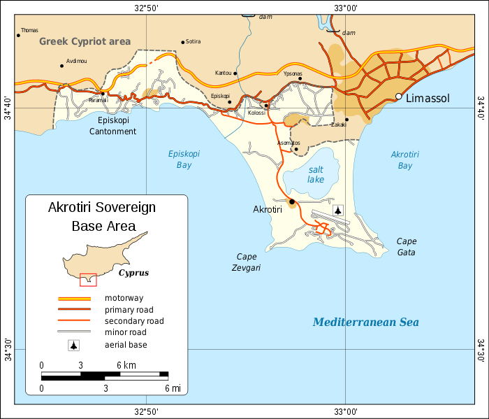 Akrotiri Sovereign Base yuzolcum kibris haritasi